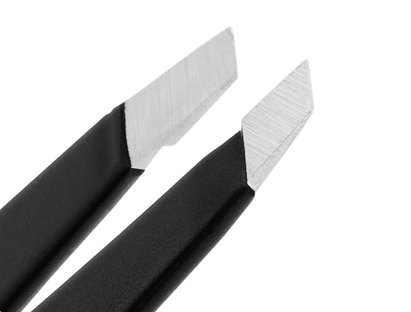 [Australia] - Eyebrow Tweezers Stainless Steel Facial Hair Removal Tweezers in Black Matte with Slanted Tip for Easy Plucking by AURAY 