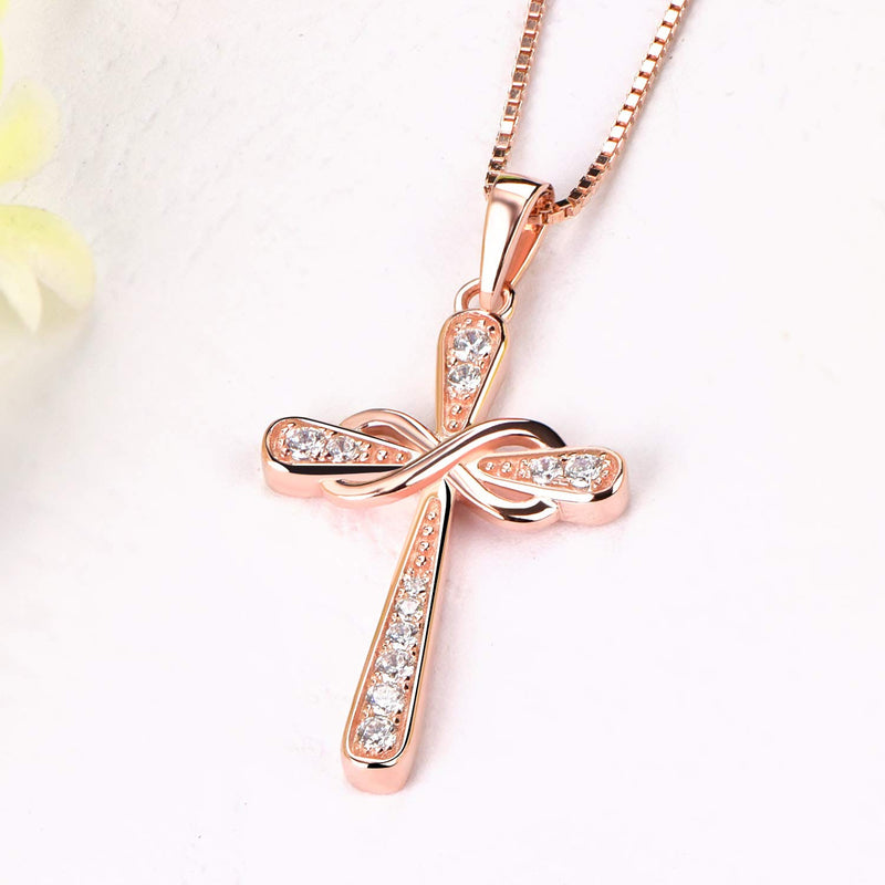 [Australia] - YL Cross Necklace 925 Sterling Silver Infinity Pendant Religious Jewelry Christian Baptism Gift 4-diamond-Apr-all 18k rose gold 