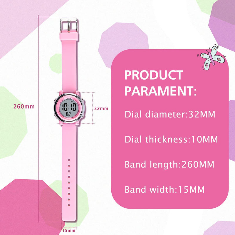 [Australia] - Kids Watches Girl Watches Ages 3-12 Sports Waterproof 3D Cute Cartoon Digital 7 Color Lights Wrist Watch for Kids Pink 