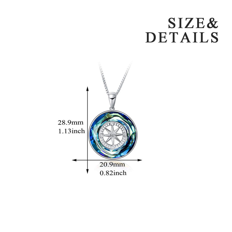 [Australia] - AOBOCO Compass Necklace Sterling Silver Circle Pendant Necklace with Swarovski Crystal,Jewelry Gift for Women Men Girls Blue Crystal 