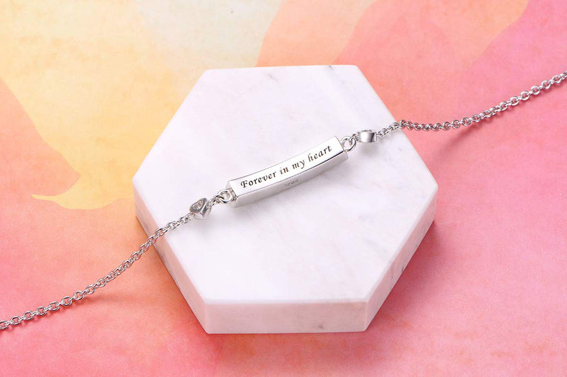 [Australia] - Sterling Silver Forever in My Heart CZ Cremation Urn Locket Memorial Ashes Holder Bangle Urn Keepsake Bracelet 7+2" Bar 