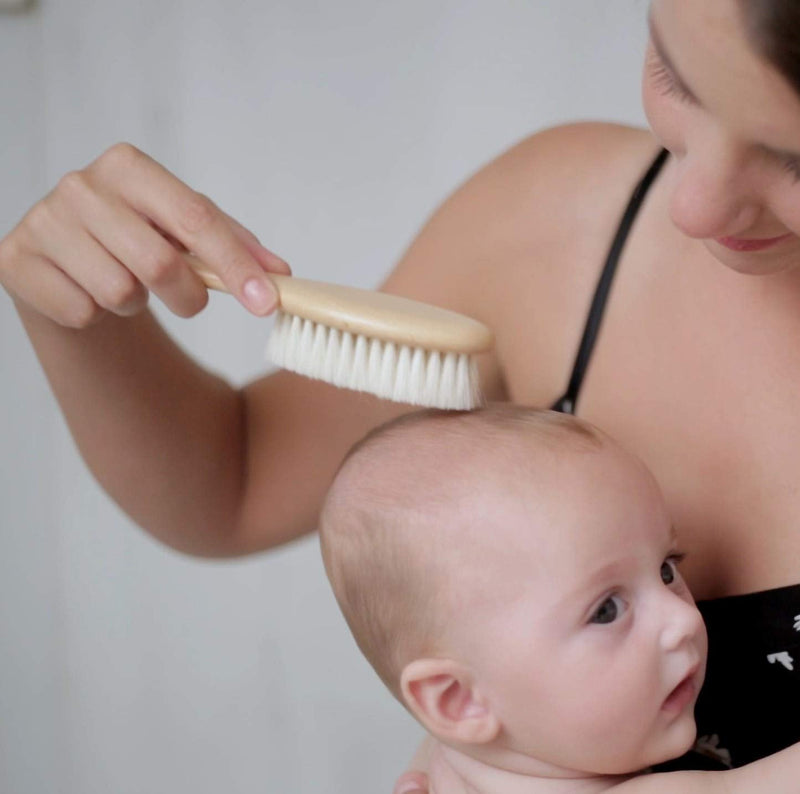 [Australia] - Chibello 4 Piece Wooden Baby Hair Brush and Comb Set Natural Goat Bristles Brush for Cradle Cap Treatment Wood Bristle Brush for Newborns and Toddlers Perfect for Baby Shower and Registry 