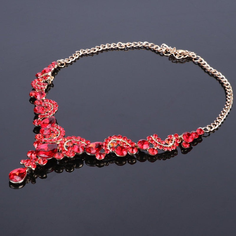 [Australia] - WANG Fashion Crystal Wedding Jewelry Sets for Bride Party Costume Accessories Bridal Necklace Earring Set Red 