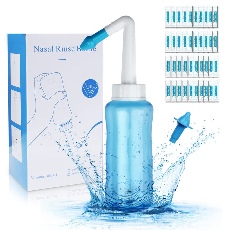 [Australia] - Neti Pot Sinus Rinse Bottle Nose Wash Cleaner Pressure Rinse Nasal Irrigation for Adult & Kid BPA Free 300 ML with 40 Nasal Wash Salt Packets (40 Packs) 300 ml (Pack of 40) 