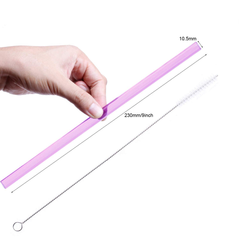 [Australia] - Dakoufish Reusable Smoothie Straws 9 inch Long Wide Mouth Clear Plastic Straight Drinking Straws Set of 8 with Cleaning Brush (mix4color, 9 inch) 9inch Mix Color 