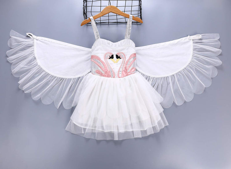 [Australia] - Angle Wing Dress Girl's swan Wing Party Performs Dress, Angel Flamingos Princess Dress, White Halter Dress with Angle's Wings 2-3T 