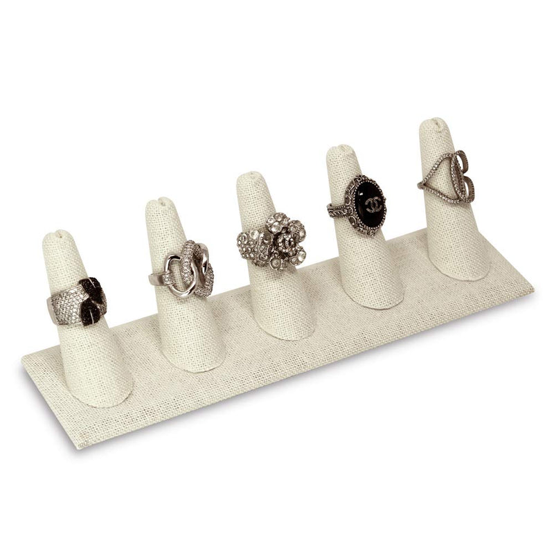 [Australia] - Mooca 2 Pcs Set Ring Organizer for Showcase Display Drawer 5 Long Ring Storage Holder Jewelry Display Stands Showcase Jewelry Storage Counter, Beige Linen, 8"W x 2 1/8"D x 2 1/2"H 