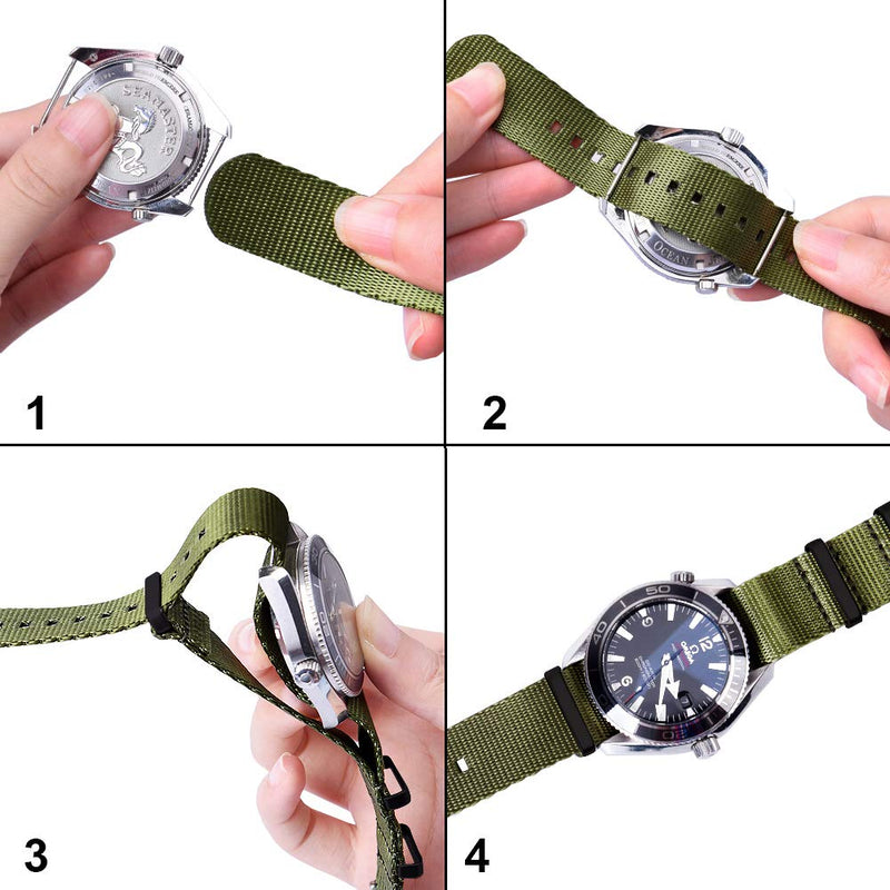 [Australia] - Ritche Military Ballistic Nylon Watch Strap with Heavy Buckle 18mm 20mm 22mm Premium Nylon Watch Bands for Men Women Army Green / Black 