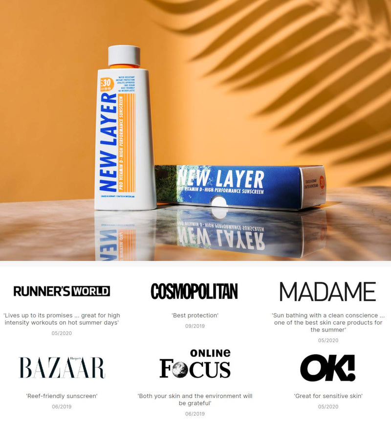 [Australia] - NEW LAYER Sunscreen | SPF 30 | Pro Vitamin D | Fast absorbing | Long lasting | Free of microplastic | Reef-friendly | Free of oxybenzone & octocrylene | Water resistant (200ml) 