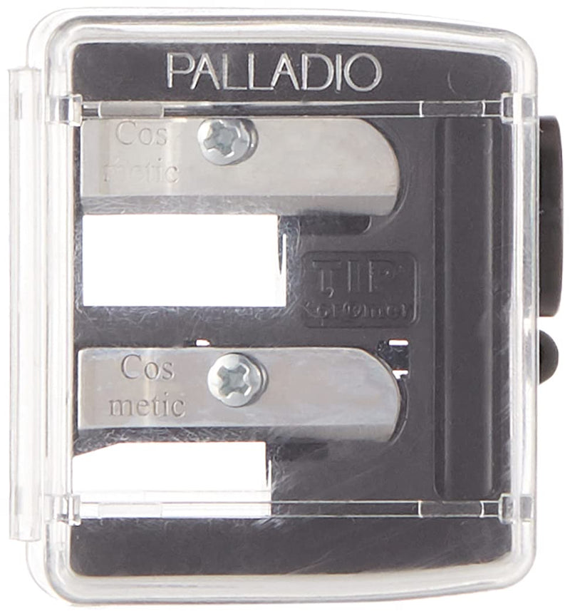 [Australia] - Palladio Double Barrel 3 in 1 Cosmetic Pencil Sharpener with Cover, Stainless Steel Blade, Size Adjuster, Essential for Small and Extra Large Lip Liner, Eyeliner, Brow Pencils 