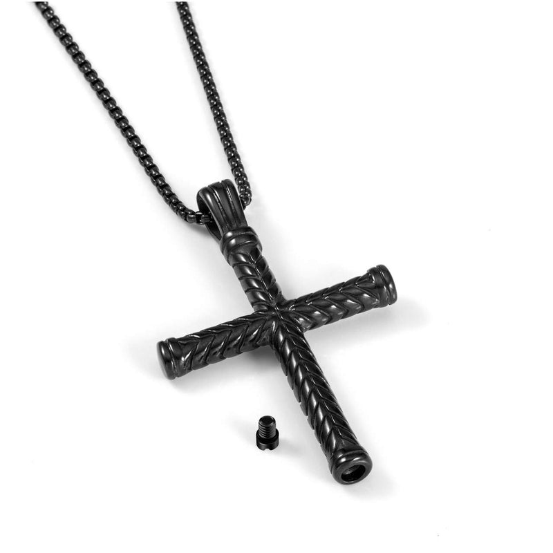 [Australia] - Cross Necklace for Men Christian Lord’s Prayer Tube Locket Crucifix Pendant Necklaces Pray Jewelry Boyfriend Gift Blalck 