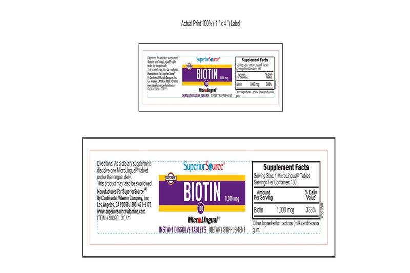 [Australia] - Superior Source Biotin 1000 mcg Sublingual Instant Dissolve Tablets - Hair, Skin, and Nails Growth Vitamins - 100 Count 