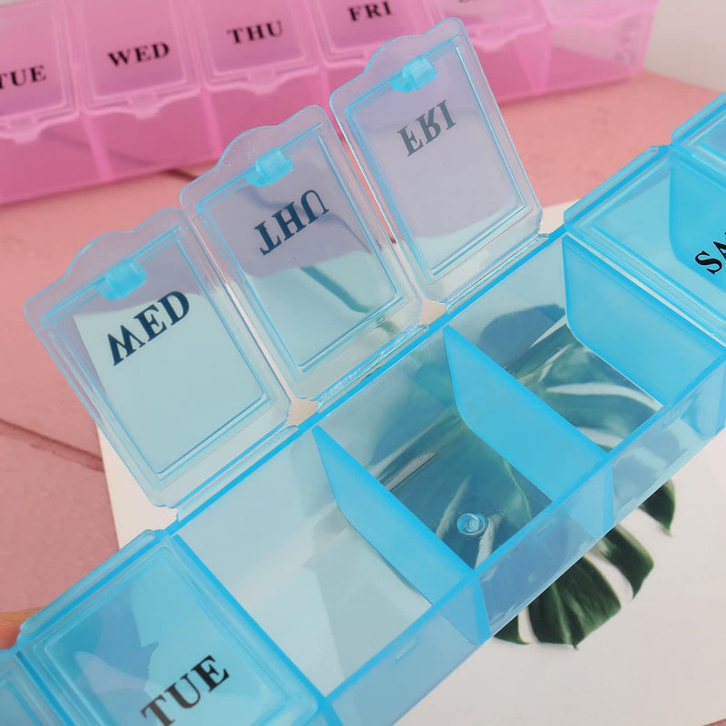 [Australia] - 2 Pcs Pill Box, 7 Day 1 Time a Day Pill Dispenser Storage Case Portable Medicine Storage Box Travel Pill Boxes Tablet Box (Blue, Pink) Blue+pink 