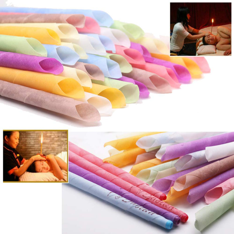 [Australia] - 32PCS Ear Wax Candle, Ear Cones Candles, Ear Wax Removal, Organic Non-Toxic Cylinders Fragrance Hollow Cone Candles with 16 Protective Disks(8 Colours) 