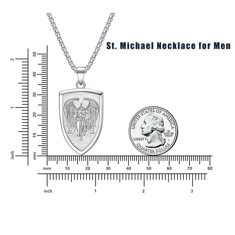 [Australia] - Stainless Steel Archangel St. Michael Saint Medal Pendant Necklace Guardian Angel Shield Amulet Jewelry Gifts for Men Boys Silver 