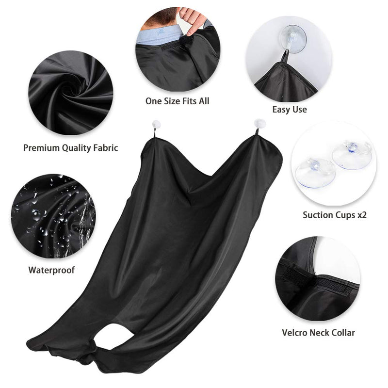 [Australia] - Beard Catcher - Large Beard Shaving Apron Cape with Suction Cups - Unique Gifts for Men Father Husband Grooming Trimming Cutting Cape by QpenguinBabies  (Black) Black 