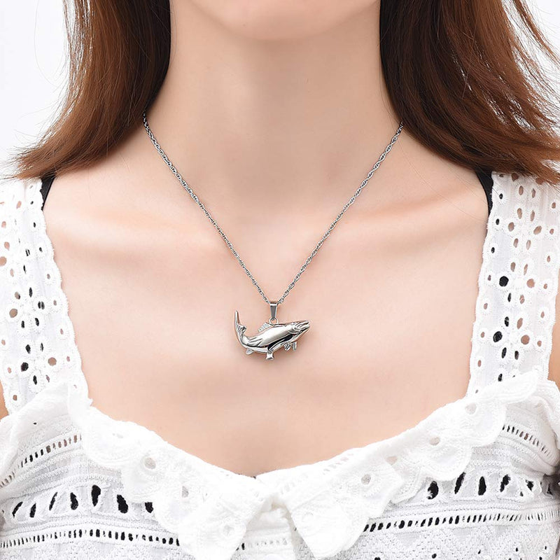 [Australia] - shajwo Cremation Fish Urn Necklace Jewelry for Women Men Keepsake Pendant Memorial Necklace Ash Holder Silver 