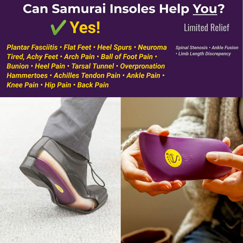 [Australia] - Samurai Insoles Ninjas Arch Support Shoe Inserts- Plantar Fasciitis, Flat Feet, Shin Splint Relief for Women and Men, Relief Guaranteed, Made in The USA 6-6.5 Women/4-4.5 Men 