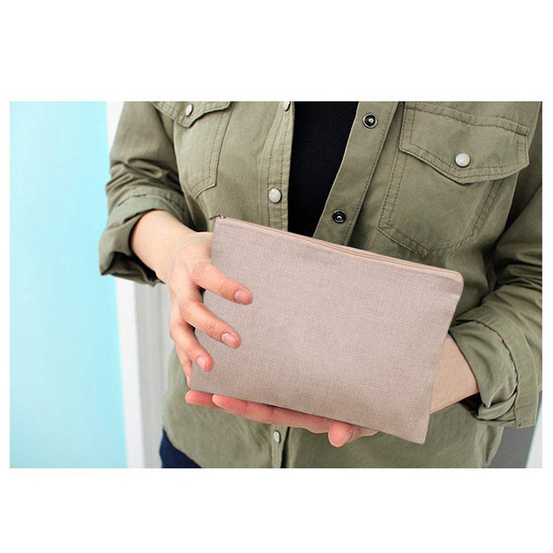 [Australia] - Uspacific 10pcs Multipurpose Makeup Bag with Zippe Beige Canvas Cosmetic Bag Pouches Travel Toiletry Bag Pen Pencil Blank Bag DIY Craft Bag Invoice Bill Bag 