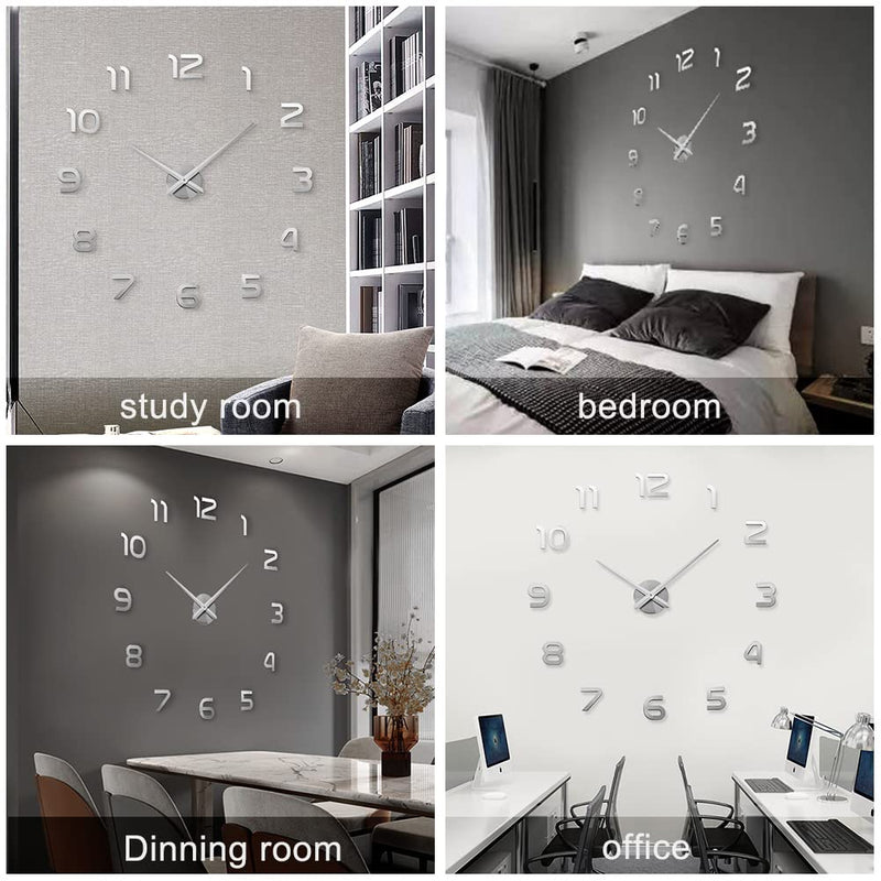 [Australia] - SIEMOO Large DIY Wall Clock, 3D Mirror Number Stickers Large Wall Clock Kit Mute Frameless Modern Design for Home Living Room Bedroom Office Decoration-Gold Gold 