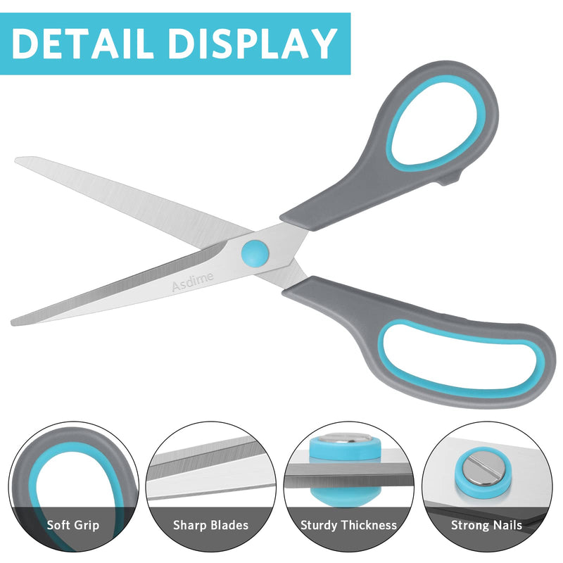 [Australia] - Asdirne Scissors, Stainless Steel Blades, Soft Grip Handle, Suitable for Households,Offices and Schools, All Purpose, Blue/Grey, 21.5 cm 21cm 