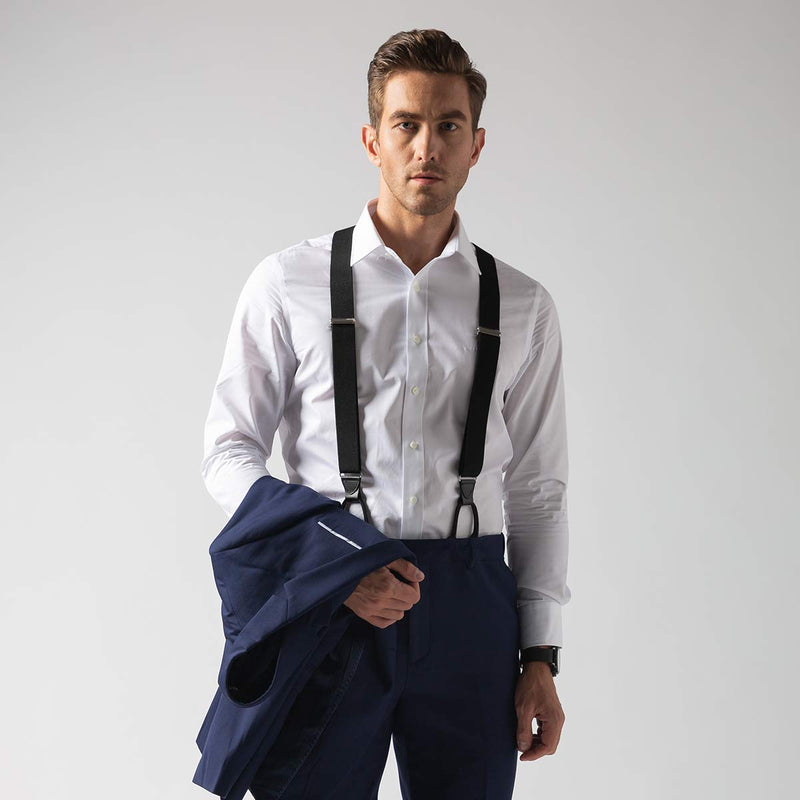 [Australia] - Mens Button End Suspenders 49 Inch Y-Back Adjustable Elastic Tuxedo Suspenders by Grade Code Black 