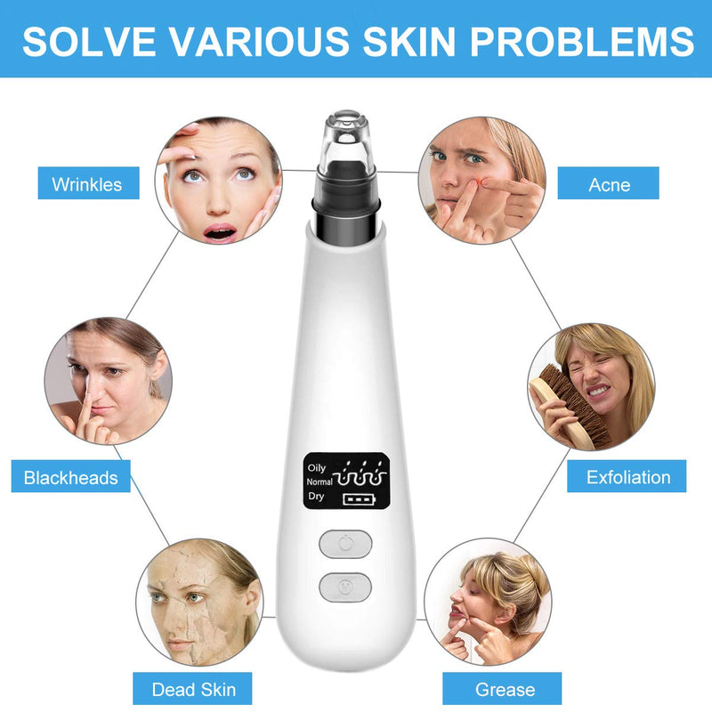 [Australia] - 2021 UPGRADED Blackhead Remover Vacuum, Electric Skin Pore Cleaner Blackhead Vacuum Suction Removal Rechargeable Skin Peeling Machine Comedone Acne Comedo Suction Beauty Device For Nose Face Women Men White 