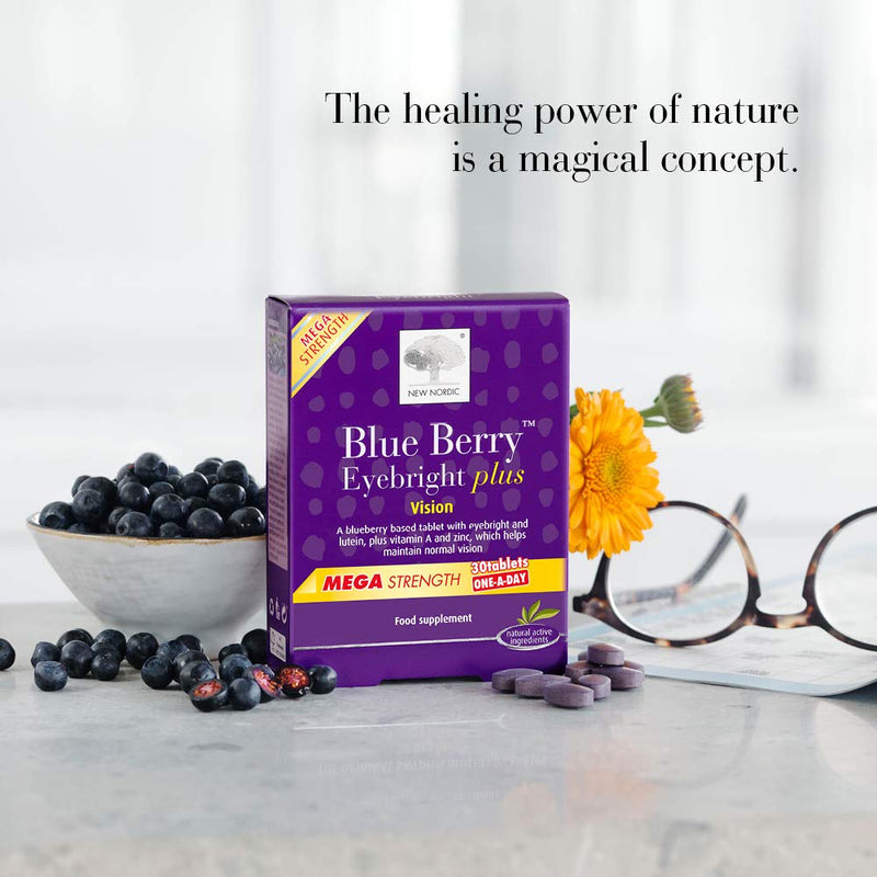 [Australia] - New Nordic Blue Berry Mega Strength - One-A-Day Tablets - 30 Tablets - Blue Berry Eyebright Plus - Natural Vegan Eye Supplement Tablets - Suitable for Women and Men 