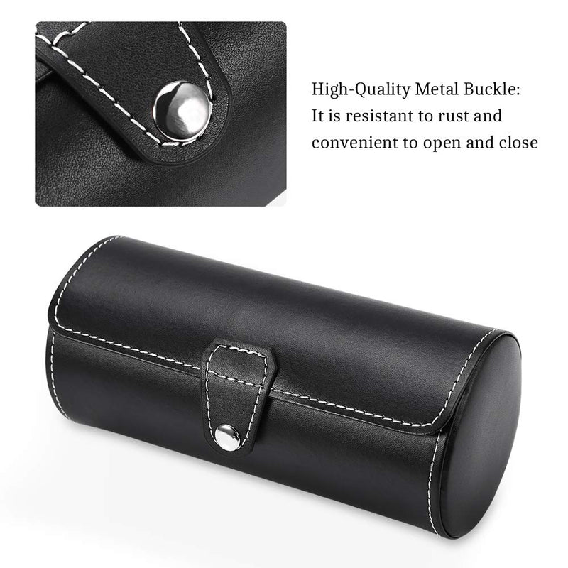 [Australia] - Brino Watch Roll, 3 Grids Cylinder Watch Roll Holder Wristwatch Display Case Jewelry Gift Storage Box Black 