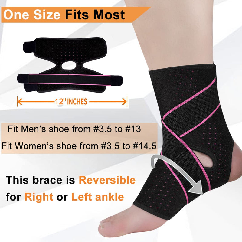 [Australia] - Vinaco ankle brace for women men, 1 pair adjustable compression ankle brace for sprained ankle, Strong support & Breathable ankle support for Injury Recovery, Joint Pain, swelling, ankle wraps support One Size Pink 