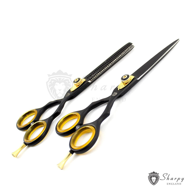 [Australia] - SHARPY® - Hairdressing Barber Salon Scissors, Thinning Scissors set 6.0" Inch Length - Set of Hair Scissors - Razor Edge Barber Scissors Set comes in a Luxury Black Presentation Case 