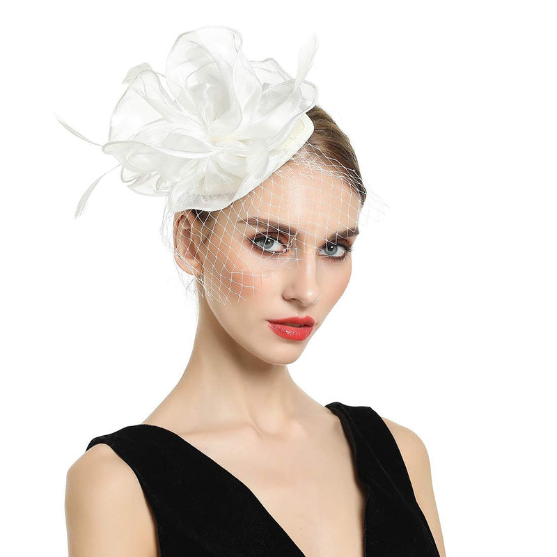 [Australia] - MSmofei Fascinators Hat Hair Clip Hairpin Hat Feather Cocktail Wedding Tea Party Hat for Women and Girls H01-beige 