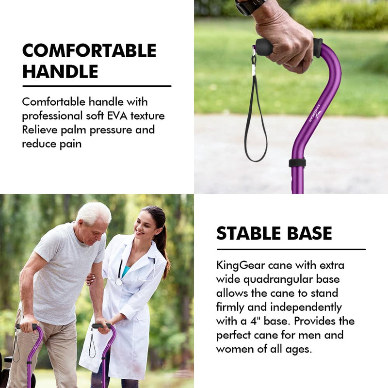 [Australia] - KingGear Adjustable Cane for Men & Women - Lightweight & Sturdy Offset Walking Stick - w/Additional Big Tip - Mobility Aid for Elderly, Seniors & Handicap… Purple 