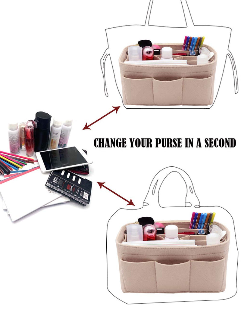 [Australia] - LEXSION Felt Purse Insert Bag Organizer Bag In Bag For Handbag Purse Organizer Fits Speedy Neverfull Medium Beige 