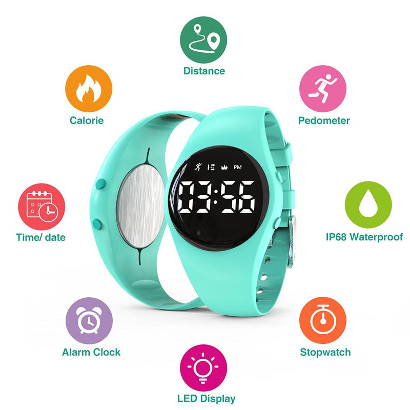 [Australia] - Led Digital Pedometer Watch , Digital Steps Tracker , Non-Bluetooth, Vibrating Alarm Clock, Stopwatch, Great Gift for Children Teens Girls Boys Women Green 