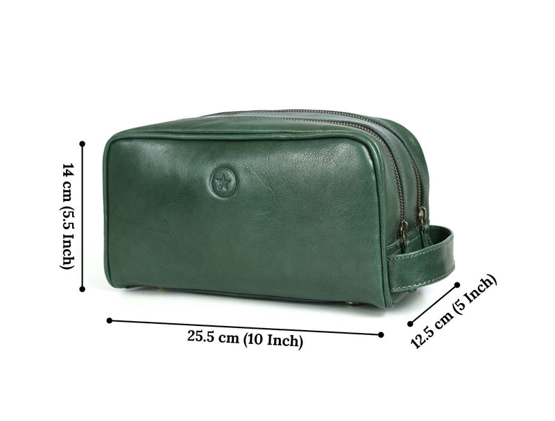 [Australia] - Aaron Leather Goods Leather Toiletry Bag for Men and Women Brown 10.5 Inch (Green) Green 