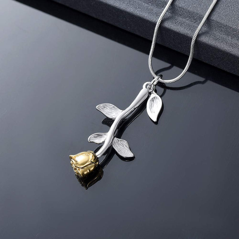 [Australia] - Rose Flower Cremation Jewelry Urn Necklaces for Ashes, Cremation Ash Jewelry Memorial Pendants for Human Pets Ashes Yellow-Silver 