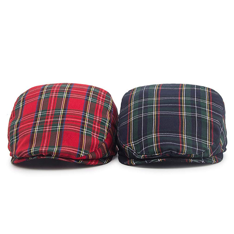 [Australia] - RICHTOER Newsboy Cap Beret Men Women Flat Caps Cotton Plaid Hat Outdoors Blue 