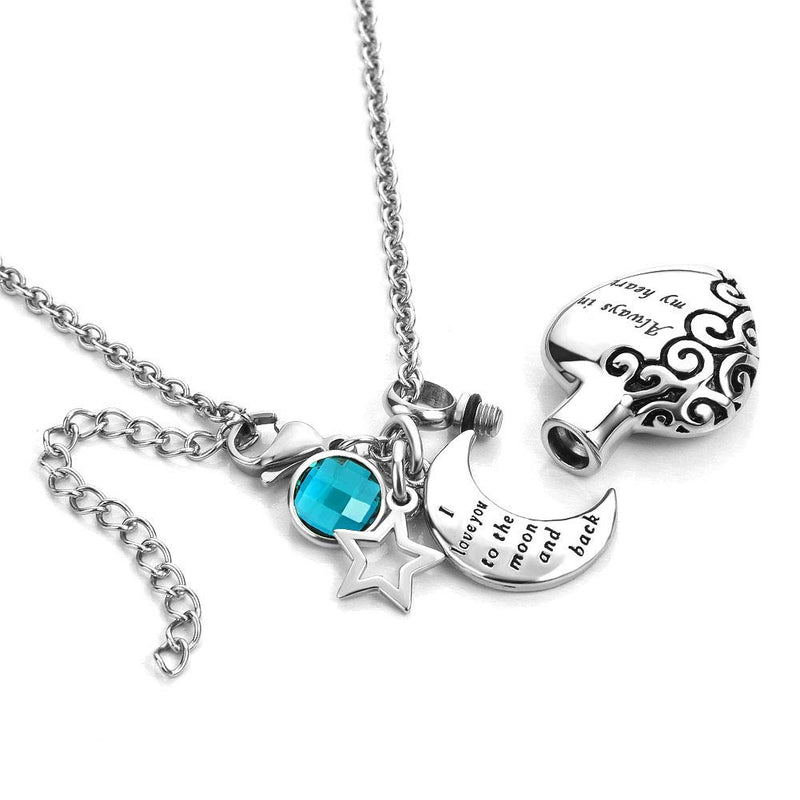 [Australia] - Infinite Memories - I Love You to The Moon and Back - Always in My Heart - Urn Necklace for Ashes Star Moon Birthstones Pendants December 