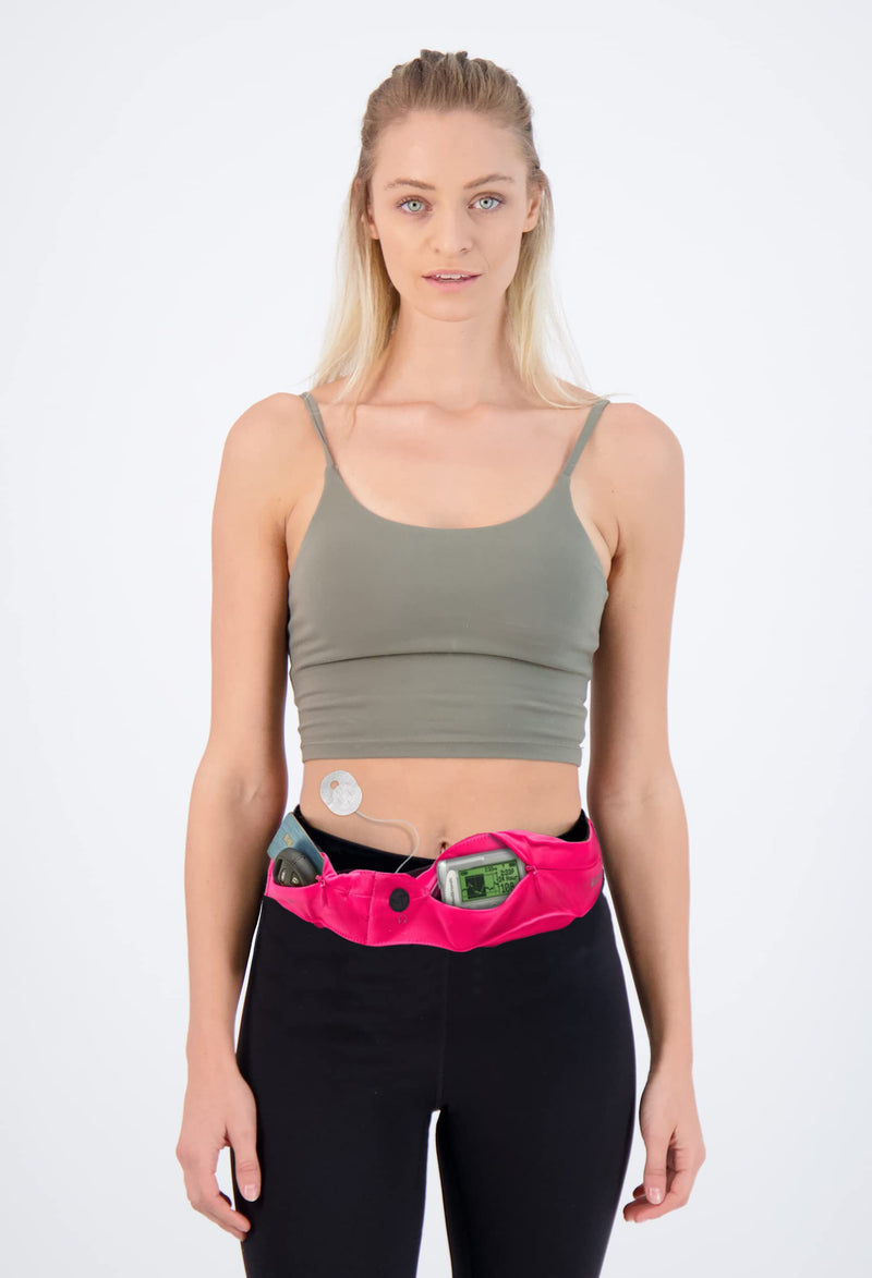 [Australia] - Athlé Insulin Pump Belt - 2 Stretch Pockets Fits Insulin Pump, Epipen, Phone, Wallet, Cards and More - Comfortable and Adjustable Waist Strap - Size Small 22" - 26" - Insulin Pump Holder - Pink Small 22" - 26" 