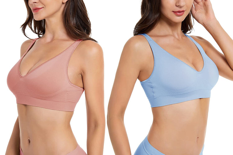 [Australia] - Comfyin Wireless Bras for Women Non Wired Seamless Bras with Removable Pads 3 Pack Pink+blue+orange L 