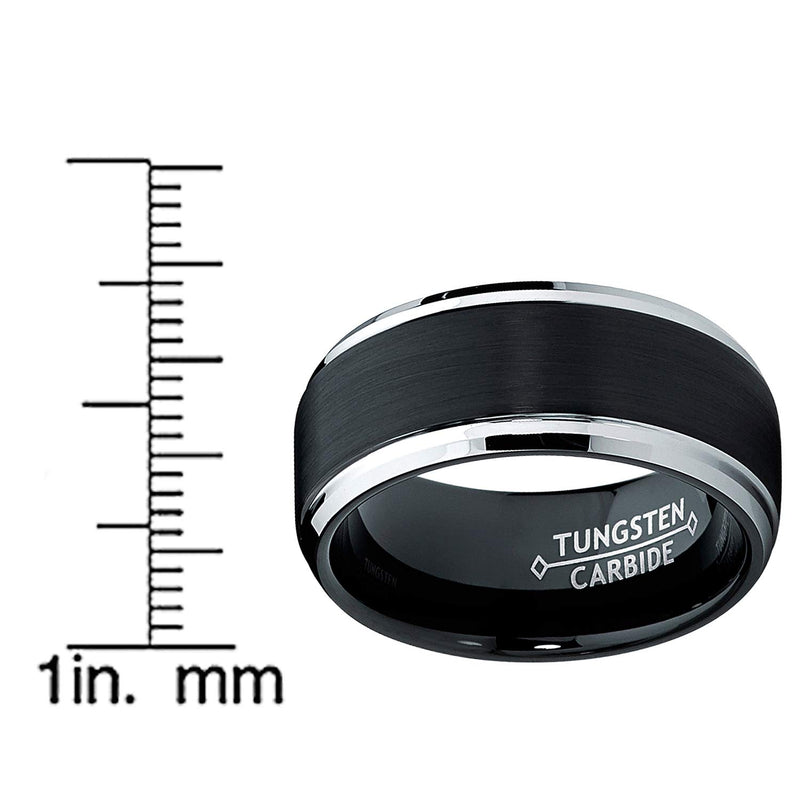 [Australia] - Metal Masters Co. 9MM Black Two Tone Tungsten Carbide Men's Brushed Wedding Band Ring, Comfort Fit Sizes 8 to 13 7 