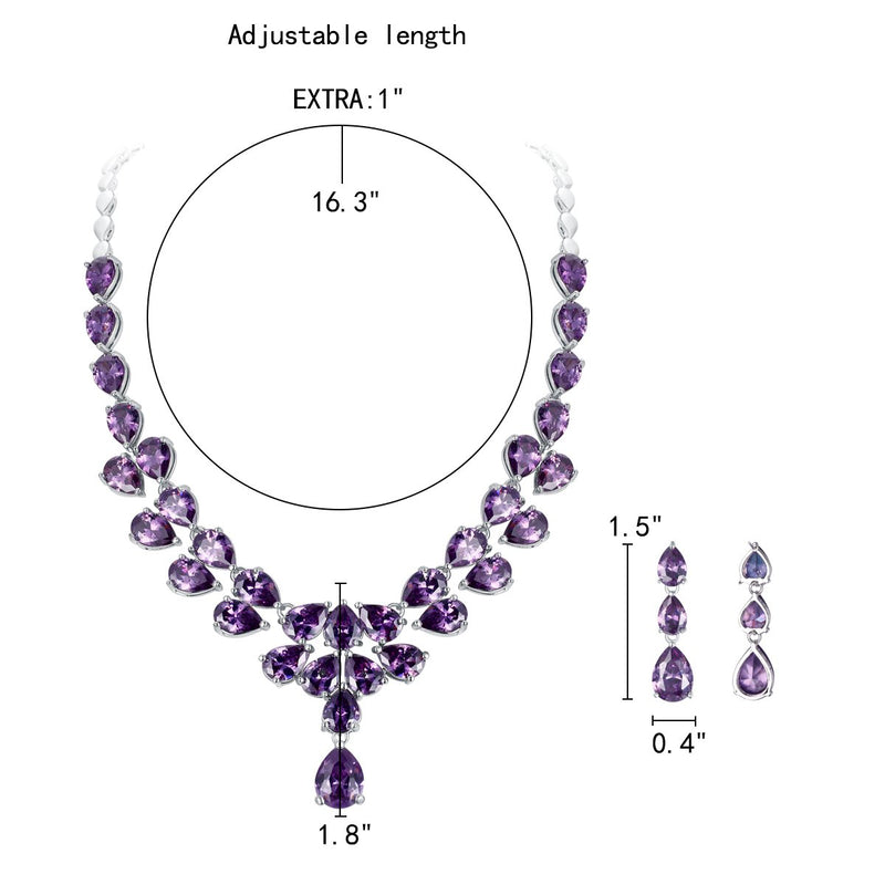 [Australia] - EleQueen Women's Bridal CZ Multi Teardrop Statement Necklaces Dangle Earrings Costume Jewerly Sets Amethyst 