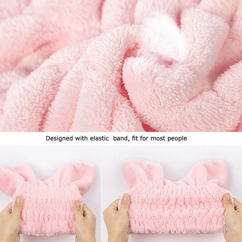 [Australia] - 2Pcs Microfiber Hair Drying Towels, Cute Bath Towel Wrap, Ultra Soft Absorbent Hair Dry Hat Cap, Quick Drying Bath Cap for Women Adults or Kids Girls Blue & Pink 