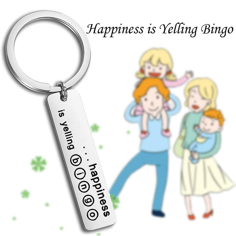 [Australia] - FEELMEM Bingo Key Chain Happiness is Yelling Bingo Stainless Steel Keychain Winning Game Humor Happiness Funny Bingo Gift for Family Best Friend silver 