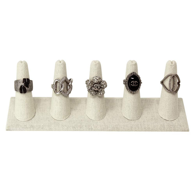 [Australia] - Mooca 2 Pcs Set Ring Organizer for Showcase Display Drawer 5 Long Ring Storage Holder Jewelry Display Stands Showcase Jewelry Storage Counter, Beige Linen, 8"W x 2 1/8"D x 2 1/2"H 