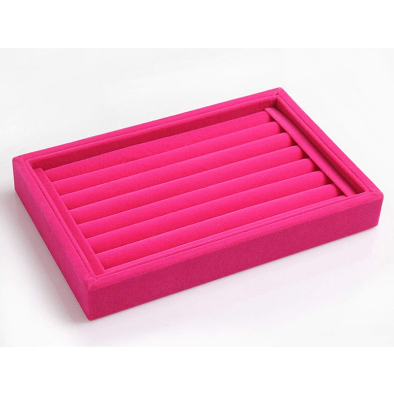 [Australia] - Tinsow Black Stackable 7 Slots Jewelry Rings Earrings Tray Velvet Showcase Display Organizer (Pink) Pink 