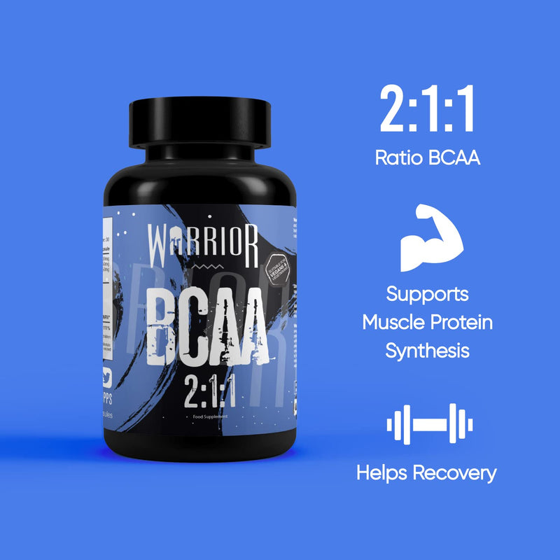 [Australia] - Warrior BCAA Capsules - 60 Caps - 1000mg - 2:1:1 Ratio; Pharmaceutical Grade Leucine, Isoleucine and Valine - Branched Chain Amino Acid 