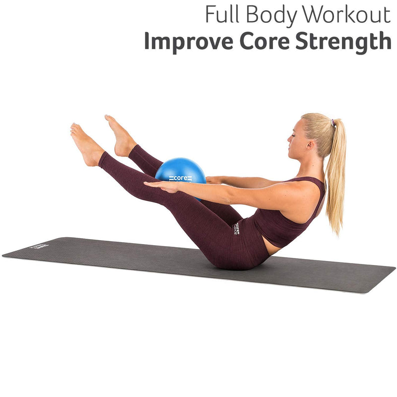 [Australia] - Core Balance Soft Pilates Ball 23cm / 9 Inch, Small Anti Burst, Yoga Exercise Fitness Physiotherapy Physical Training, Inflatable Straw For Easy Inflation, 200kg Weight Capacity Blue 
