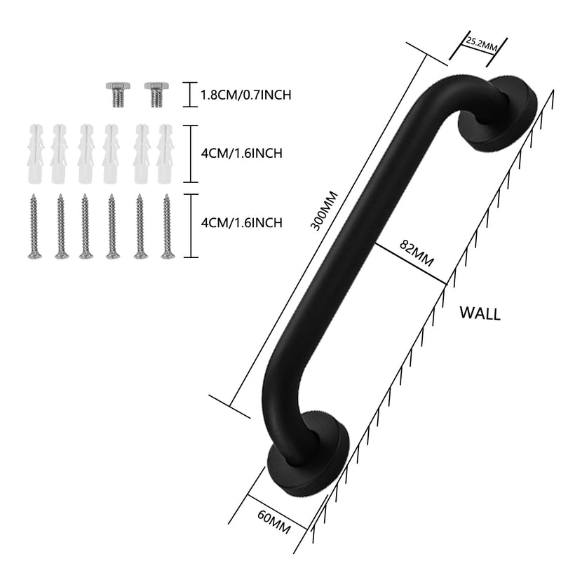 [Australia] - 12 Inch Bath Safety Hand Grab Rail, Oil Rubbed Black Anti Slip Hand Rail Support, Stainless Steel Bathroom Balance Bar, Handicap Elderly Injury Senior Assist Bath Handle,Wall Concealed Mount Handle 12 Inch (Pack of 1) Black (304) 